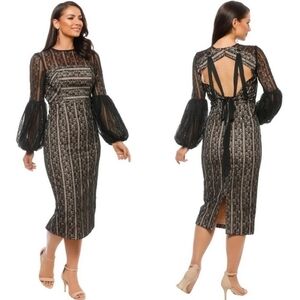 Rebecca Vallance Black Lace Lou Lou Gathered Sleeve Dress
